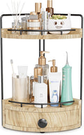 2-Tier Corner Bathroom Counter Organizer with Drawer & Embedded Screw Holes - Wooden Countertop Organizers for Skincare, Make