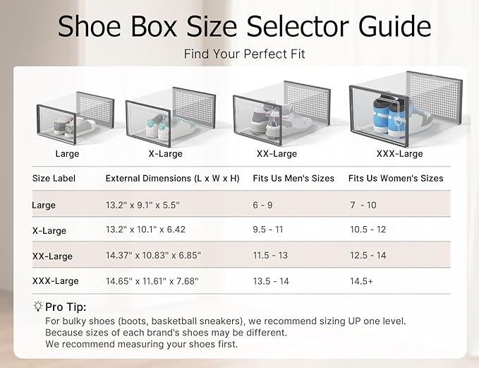 Kuject XXX-Large Shoe Storage Boxes Organizers Clear Plastic Stackable 12 Pack, Shoe Rack & Holder Substitute, Sneaker Contai