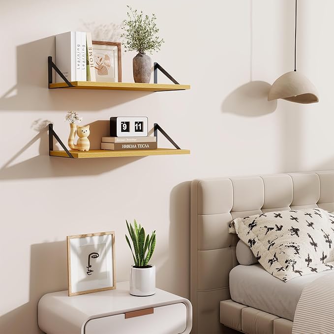 Deep Floating Shelves,24" Wx10 D Floating Shelf for Wall Set of 2,Hanging Storage Shelf with Metal Brackets,Wide Display Wall