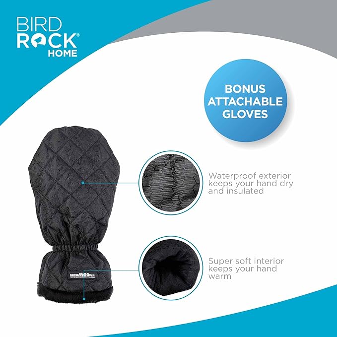 BIRDROCK Home 2 Pack Ice Scraper and Breaker Combo for Car Windshield & Windows | Water Resistant & Large Padded Glove | Wide 4" Blade | Non-Scratch | Tough ABS Plastic
