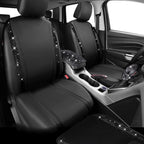 CAR PASS Bling Diamonds Car Seat Covers Front Seats Black Leather Shining Rhinestone Car Floor Mats Carpet with Anti-Slip Nib