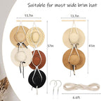 ZYP 7 Hats Style Macrame Hat Hanger Hat Rack for Wall,Women Decor Hat Holder,Bobo Hanging Hat Organizer Storage,Hats Display 