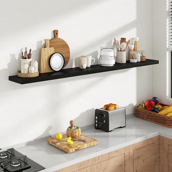 72 Inch Floating Shelves, 8 Inch Deep Floating Shelves for Wall, Hanging Shelf with Invisible Brackets, Deep Shelves for Bath