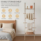 Wooden Ladder with Shelf for Room Decor, 6-Tier Decor Ladder with Non-Slip Mat & Hooks, Farmhouse Style Leaning Wall Display 