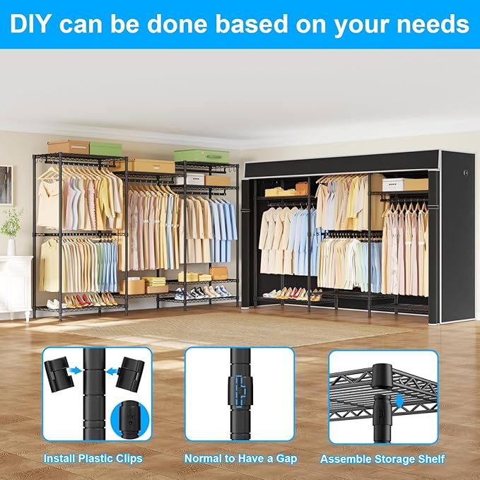 Ulif E13C Pro Heavy Duty Closet Organizer System，Freestanding Clothing Racks for Hanging Clothes，Adjustable Garment Rack 75" 