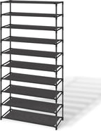 SONGMICS Shoe Rack, 10-Tier Shoe Storage Organizer, Space-Saving, 11 x 32.7 x 62.6 Inches, Entryway, Metal Frame, Non-Woven F