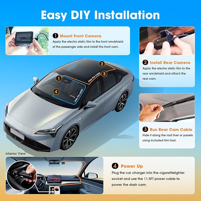 DDPAI 4K Dash Cam Front and Rear, Built-in 32G eMMC Dual Dash Camera for Cars, 128GB Card Included Dashcam,GPS, Night Vision,