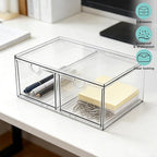 Prsildan Stackable Clear Makeup Organizer Acrylic Storage Drawers with 2 Drawers for Vanity Bathroom Office Desk Modular Draw