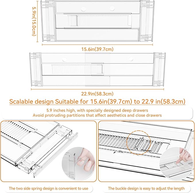 Yieach 8 Pack Clear Acrylic Drawer Divider 6 Inch High,Expandable from 14-20'',Adjustable Dresser Drawer Dividers for Baby Cl