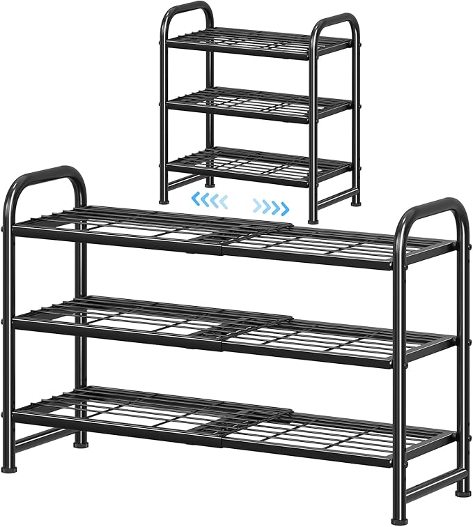 Simple Trending 3-Tier Expandable Shoe Rack, Stackable Shoe Shelf Storage, Metal Free Standing Shoe Organizer for Closet Entr