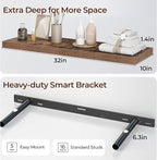Fun Memories Floating Shelves for Wall 32 Inch Set of 3, Farmhouse Floating Shelves with Invisible Heavy Duty Bracket, 10 Inc
