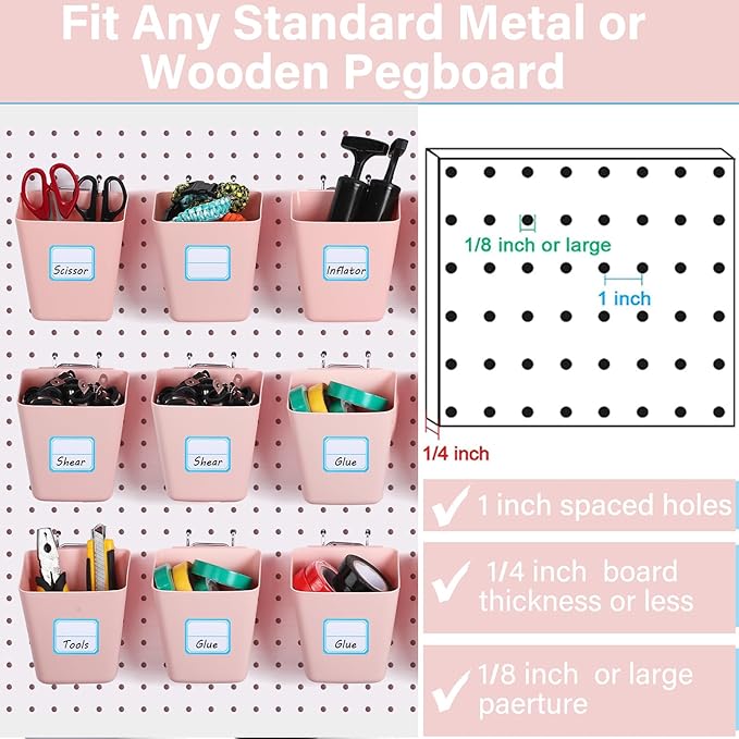 Namalu 12 Pack Pegboard Storage Bins with Labels and Hooks Bulk Peg Board Organizer Accessories Hanging Cup Organizer Pegboar