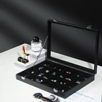 Coward Jewelry Organizer Box, Black Velvet 24 Grids Ring Earring Jewelry Display Tray Case with Transparent Glass Lid for Hom