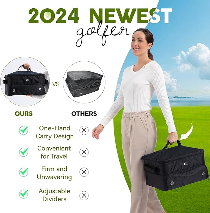 Odor-Absorbing 2-Layer Large Golf Trunk Organizer with Activated Carbon Fabric - Water-Resistant Golf Shoe Bag for Shoes Balls Tees Clothes