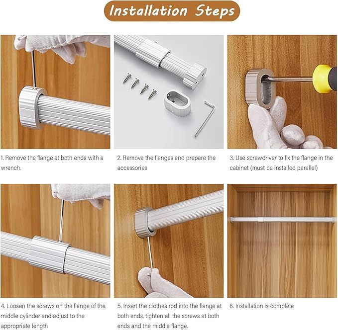 Closet Wardrobe Extender Rail Clothes Hanging Pole 16-25 Inches/ 23-39 "/ 33-59 in, Wall Mounted Tension Bar Support with Cap