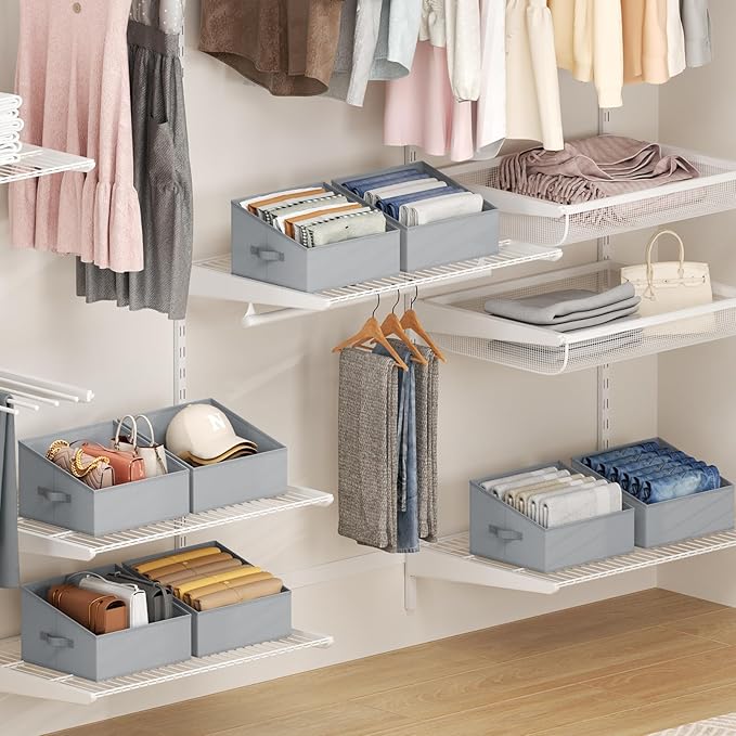 DIMJ Closet Storage Bins 10 Pack - Fabric Storage Baskets for Shelves, Collapsible Clothes Organizer with Handles, Trapezoid 