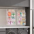 SWTYMIKI Hanging Closet Organizer Storage - 4 Tier Metal Stackable Hanging Closet Shelves with Dividers and S Hooks, Foldable