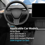 Hand Sewn Microfiber Leather Steering Wheel Cover, Stitch Steering Wheel Wrap Set for Original Tesla Model 3 2017-2023/Model Y 2020-2023 Juniper/Highland Accessories (A)