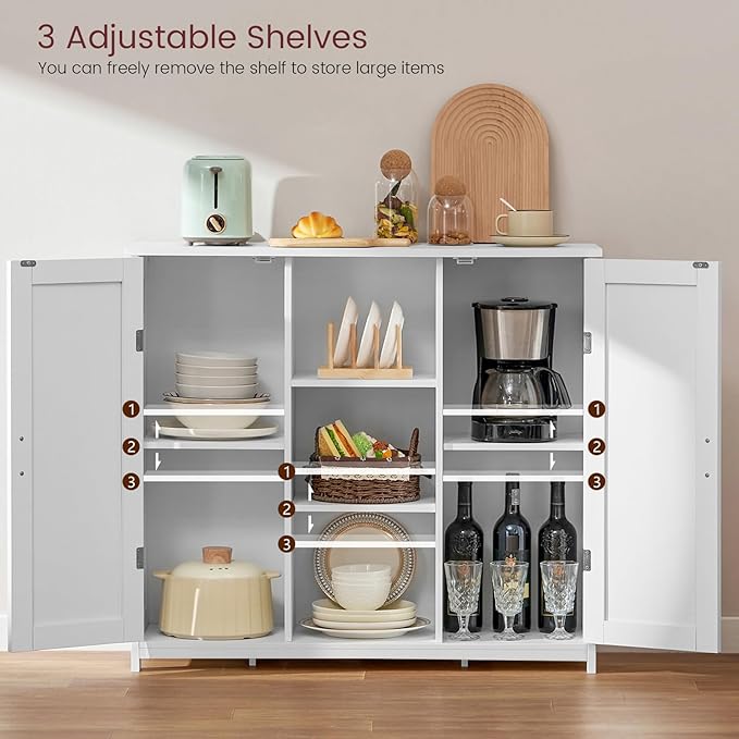 Iwell Storage Cabinet with 2 Doors and 4 Storage Shelves, Credenza Buffet Cabinet, Bathroom Cabinet for Living Room, Entryway