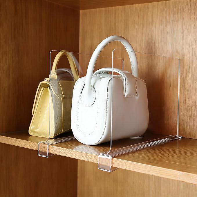 4 Pack Shelf Divider for Closet Acrylic, Clear Purse Organizer for Closet Perfect for Sweater, Shirts, Handbags in Bedroom an