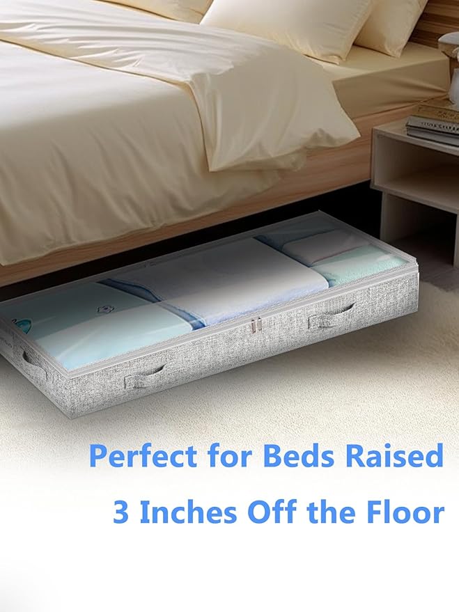 Low Profile Under Bed Storage, 3-Inch High Foldable Underbed Storage Bins with Lid & Zipper, No Structure, Super Slim Clothes