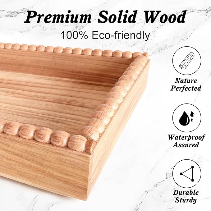 2-Tier Perfume & Makeup Organizer with 8 Jewelry Hooks, Eco-Coated Paulownia Wood Vanity Tray for Bathroom, Coffee Bar & Dres