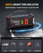 5000A Car Battery Jump Starter with Air Compressor 160PSI, Jumper Starter Portable for 7.0L Gas/6.0L Diesel, Jump Box for Car Battery with Tire Inflator & Power Bank& Jumper Cables, Emergency Kit