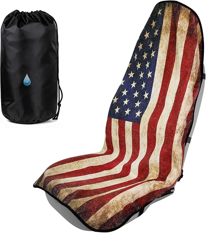 American Flag Car Seat Towel Protector (1-Pack), Waterproof Sweat-Proof Non-Slip Cover for SUV, Truck & Sedan, Patriotic Seat