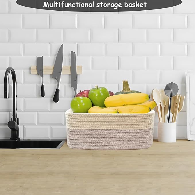 COMFY-HOMI 13" x 8.5" x 5.1" Storage Baskets for Organizing | Cotton Rope Woven Basket | Toy Storage Bin Box | Basket for She