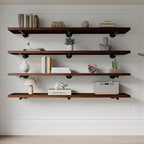 Industrial Pipe Wall Wood Shelves,Real Wooden Shelves 60" in Walnut Color with 11.8" Extra Width, Modern Floating Shevles Boo
