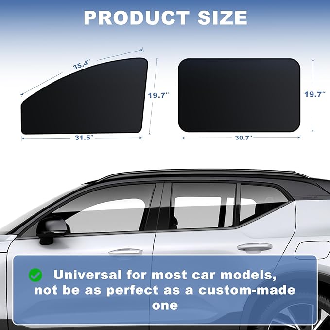 Car Window Covers for Privacy - Universal Side Window Sun Shades for Camping, Baby Naps & Travel - UV & Heat Reduction, Easy Install Magnetic Car Window Shades