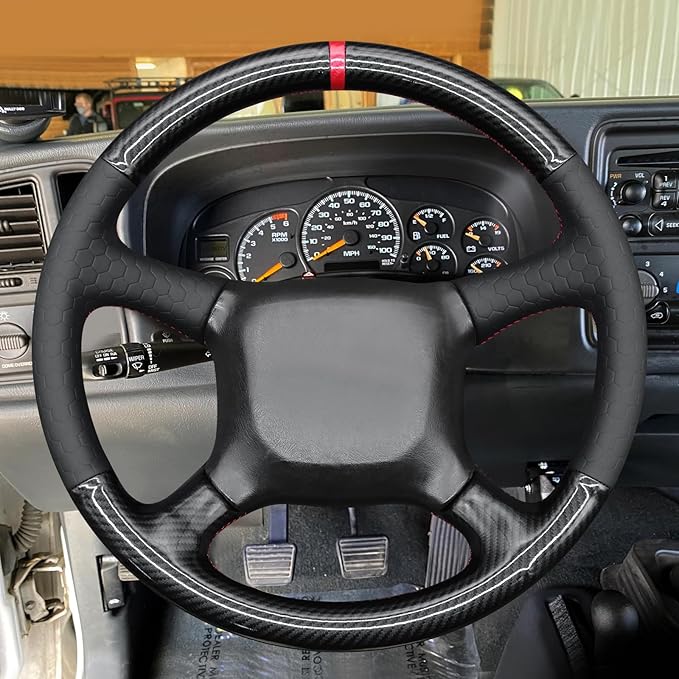 MEWANT Steering Wheel Wrap for Chevy Silverado 1500 Astro Blazer C/K Made of Shiny PU Carbon Fiber Embossed Faux Leather
