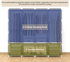 MOGELAFOO 67 Inch Portable Closet Wardrobe for Hanging Clothes, Wardrobe Closet with Cover, 4 Hanging Rods and Side Pockets, 