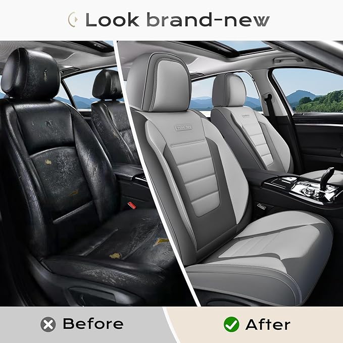 Coverado Car Seat Covers Front, Seat Covers for Cars, Waterproof 2-Pack Car Seat Cushion, Leather Carseat Seat Protectors, Un