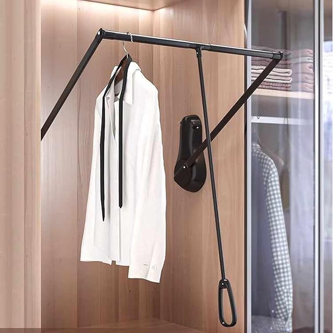 Pull Down Clothes Rail, Extendable Adjustable Aluminum Alloy Clothes Rail,for Wardrobe Cloakroom,20kg Load Capacity(Color 1,W