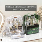 LINFIDITE Cosmetics Storage Box Transparent Lid Large Makeup Organizer Box Drawers Portable Handle Waterproof Dustproof Skinc