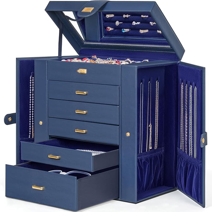 AKOZLIN Extra Large 6-Tier Jewelry Box Organizer Functional Huge, 5 Drawers Leather Jewelry Storage Case for Women Girls Ring