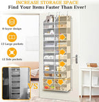 Over The Door Organizer 6 Tiers, Extra Large Behind Door Storage of 12 Compartments, 80 lbs Weight Capacity Hanging Storage O