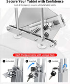 AboveTEK Tablet Holder for Car Headrest- Anti-Theft iPad Car Holder Back Seat, Secure Locking System with 360° Swivel, Universal for 4-11" Tablets, Durable Aluminum Mount for Travel & Business, Silver