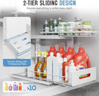 Under Sink Organizer Upgrade To Professional Rails,2-Tier Dual Pull Out Cabinet Storage,Height Adjustable Slide Out Drawers F
