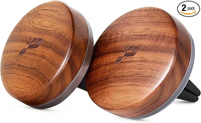 Wooden Car Air Freshener Vent Clip, Refillable Essential Oil Diffuser with Long-Lasting Natural Scent, North American Walnut 