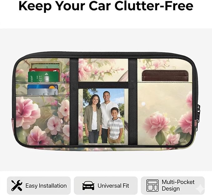Hummingbird Car Sun Visor Organizer Storage Card Holder Car Storage Bag, Zipper Auto Sunshade Organizer Bag Auto Interior Accessories Truck SUV Storage Pouch Holder