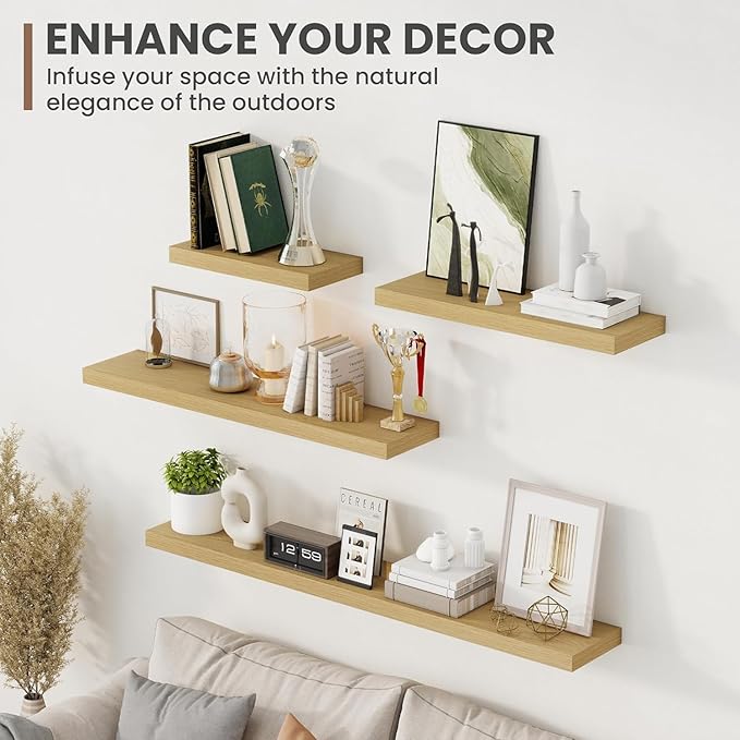55 Inch Floating Shelves, 8 Inch Deep Floating Shelves for Wall, Hanging Shelf with Invisible Brackets, Deep Shelves for Bath