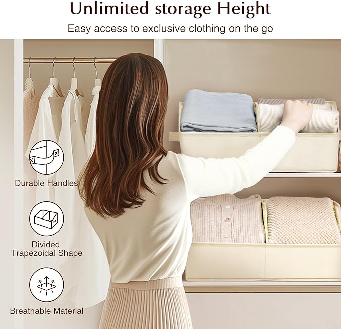 Homsorout Closet Organizers and Storage Bins - 4 Pack Collapsible Divided Trapezoidal Cube Storage Bins Baskets For Organizin