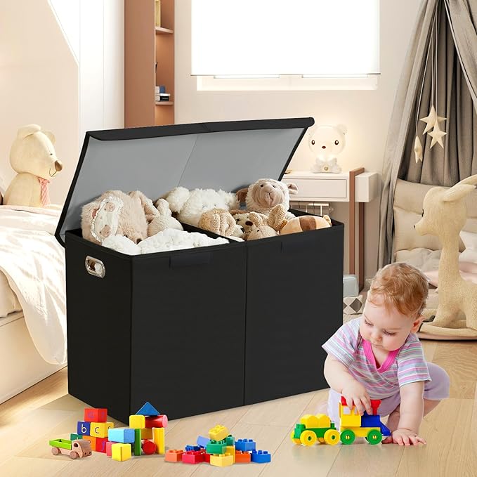 Large Toy Storage Box with Lid, Collapsible Toys Storage Organizer Bins with Dividers and Handles, Storage Chest Bin for Kids