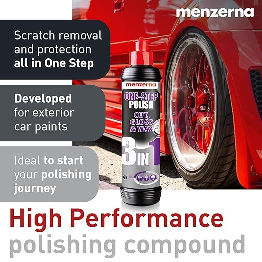 menzerna 3in1 Polishing Set – One-Step Polish (8oz) + Drill Machine Adapter + Medium Cut Pad | Polish Your Car with a Cordless Drill
