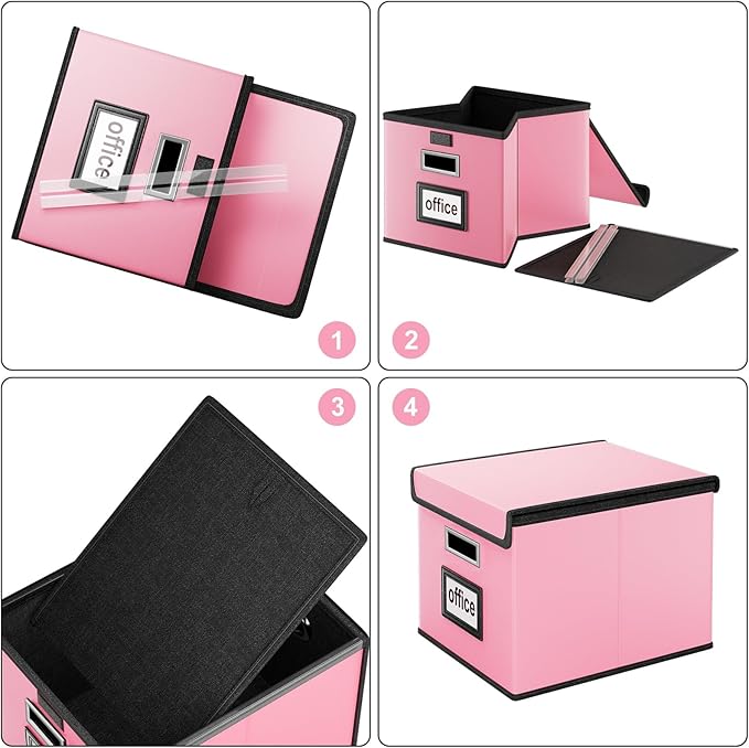 Huolewa File Organizer Box with Lid, Collapsible Leather File Folder Organizer for Office Document Storage, Filing Box with P