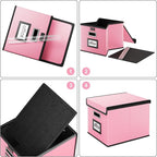 Huolewa Portable Leather File Organizer Storage Boxes, Collapsible File Folder Organizer Boxes with Lids, Document Organizer,
