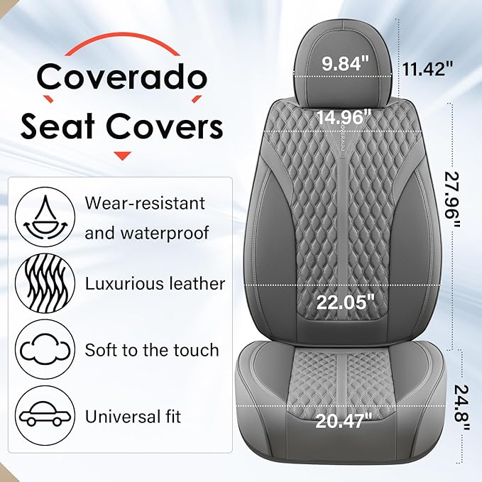 Coverado Front Seat Covers, Luxury Nappa Leather Seat Covers, Car Seat Covers Waterproof, 2 Pack Universal Seat Covers for Ca