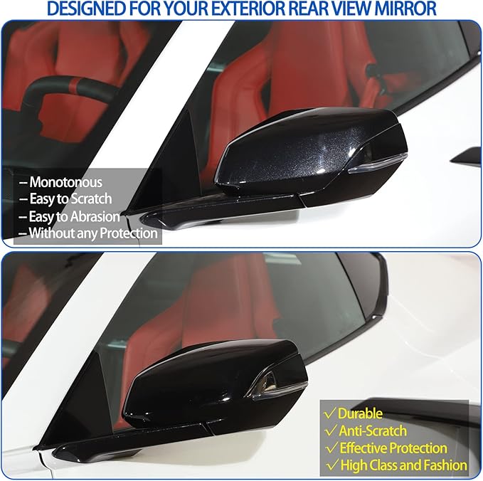 Door Rear View Mirror Cover Cap Compatible with Chevrolet Corvette C8 2020-2026, ABS Side View Mirror Cover, Auto Door Rearview Mirror Protective Trim Cap 2Pcs (Bright Black)